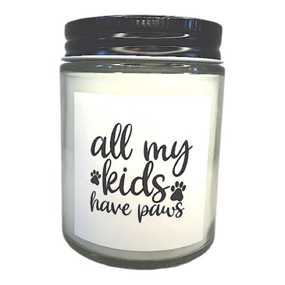 Glass Candle ‘Peony Petals’ — “All My Kids Have Paws”, 8oz, Overjoyed Boutique - Picture 2 of 11